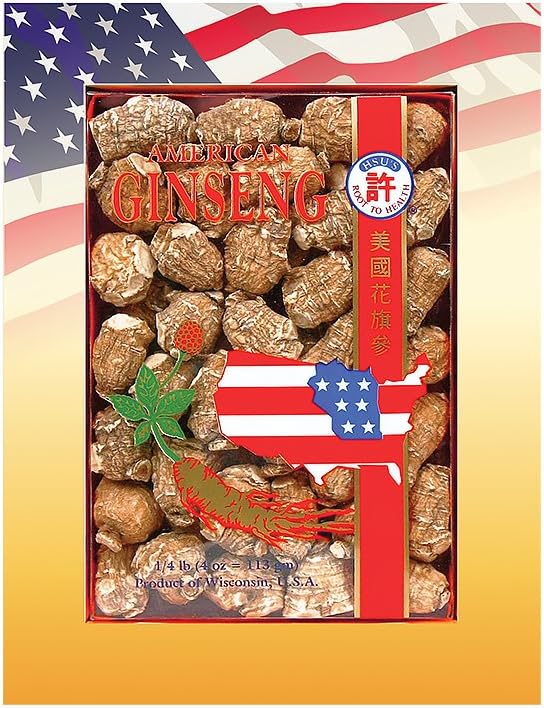 Hsu's SKU 0168-S4 Ameriški ginseng Pearl Majhne korenine 4 oz Box – Premium 100% Wisconsin Gojene cele korenine ginsenga