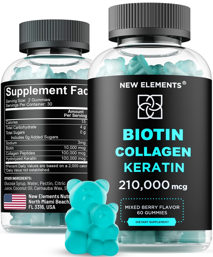 Biotin Gumies z keratin & kolagen Peptides - Napredni dodatek za rast las zdravljenje za moške in ženske kože in nohte vitamini – Biotin 10000mcg 