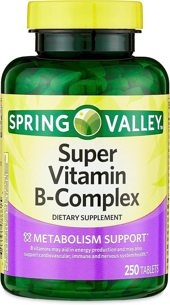 Konvergenčna Spring Valley Super Vitamin B- Complex tablete Prehranska dopolnila, 250 CountMetabolizem Podpora* Prehranska dopolnila