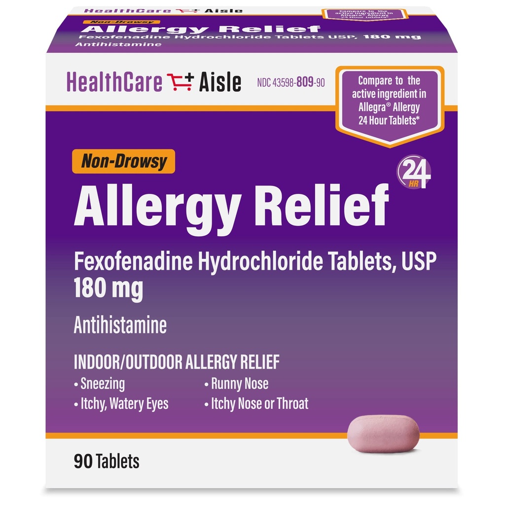 HealthCareAisle Alergija Relief - Fexofenadin Hidroklorid tablete USP, 180 mg, 90 Tablete, Alergija Medication, Non-Drowsy 24-Hour Relief