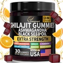 Shilajit Gummies, Shilajit Pure Himalaaan Gummies z Ashwagandha, Black Seed Oil, Sugar Free Shilajit Gummies za moške in ženske, 30 grof, Orange Flavor