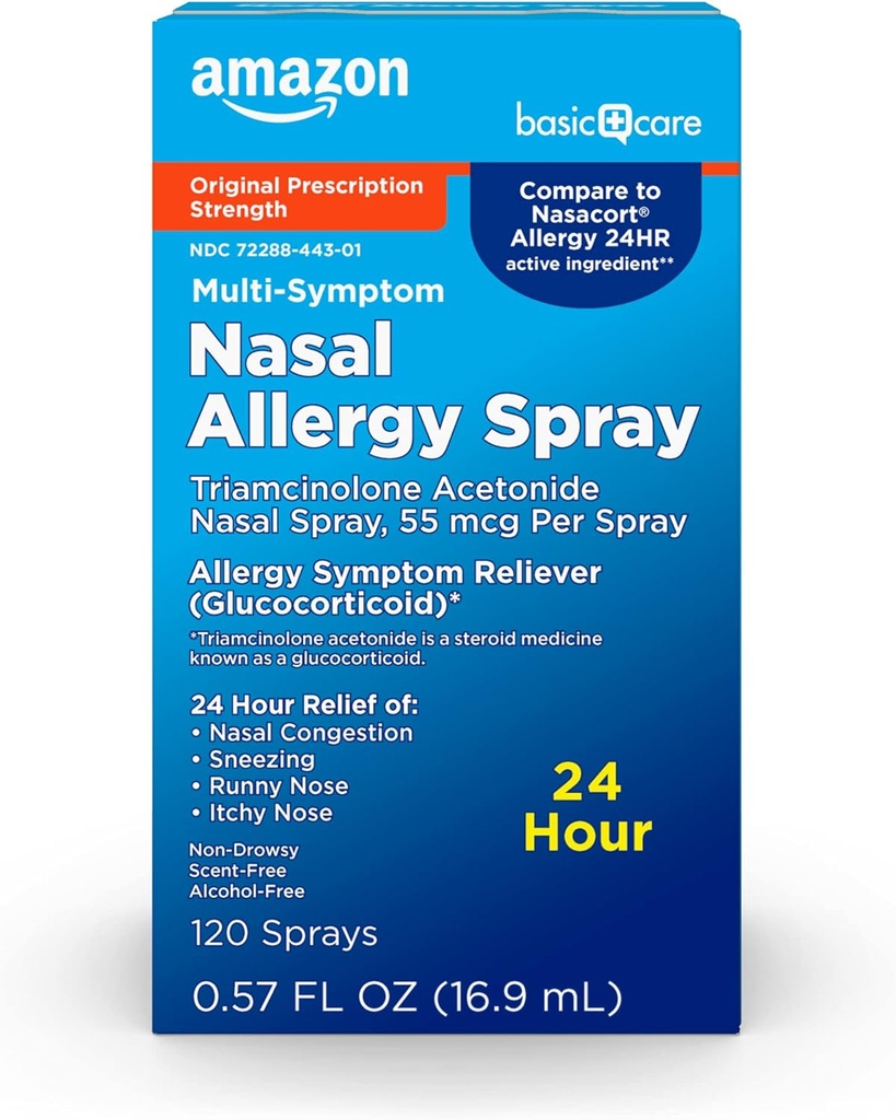 Osnovna Care 24 Hour Alergy Nazal Spray, Triamcinolone Acetonide 55 mcg na pršilo, Alergy Medicine, Non-Drowsy, 0.57 fl oz (Pack of 1)