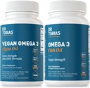 Dr. Tobias Vegan Omega 3 Algae Oil in Omega 3 ribje olje, 2 Možnosti za celovito podporo maščobnih kislin, Non-GMO