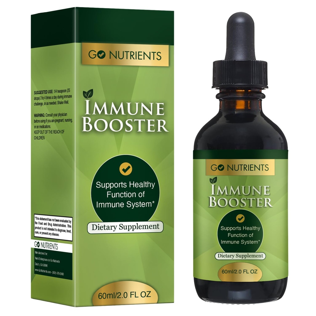 Go Nutrients Immune Booster – Liquid Herbal Support with Echinacea, Goldenseal & Usnea - 7 v 1 Izboljšanje obrambe za odrasle in otroke 