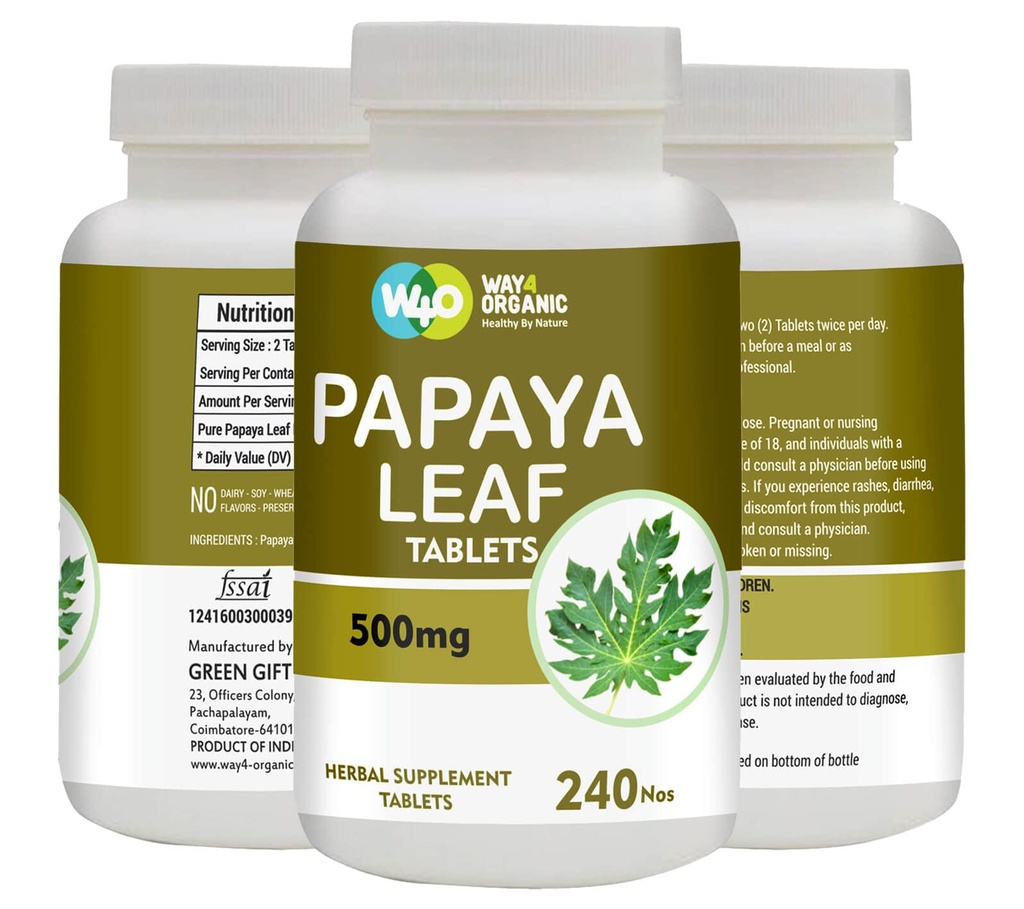 Papaya Leaf Extract kapsule (tablete) - 500 mg 240 tablete, podpira imuniteto in prebavo trombocitov - 60 dni