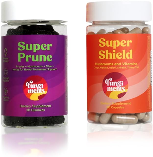 Fungimenti Gobe dopolnila, Prebava / Imuniteta paket, Super Prune 30 Število Gumies + Super ščit 60 Število kapsul