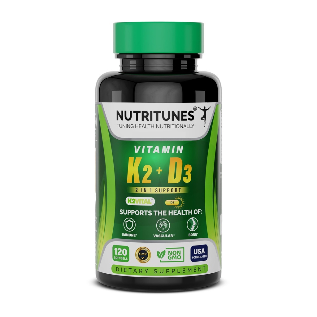 Vitamin D3 K2–5000 IU D3 & 100 mcg K2 MK-7 – Supports Bone, Heart & Immune Health – K2 D3 Vitamin Supplement – 120 Softgels, 4 Month Supply