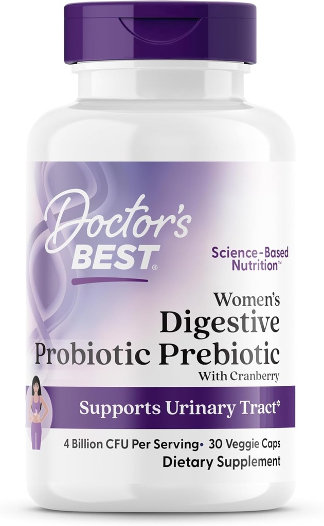 Zdravnikove najboljše ženske Prebiotik prebiotik z brusnice in PreforPro (4 milijarda CFU), podpira urein Tract, Non-GMO, Vegan 30 Veggie Caps