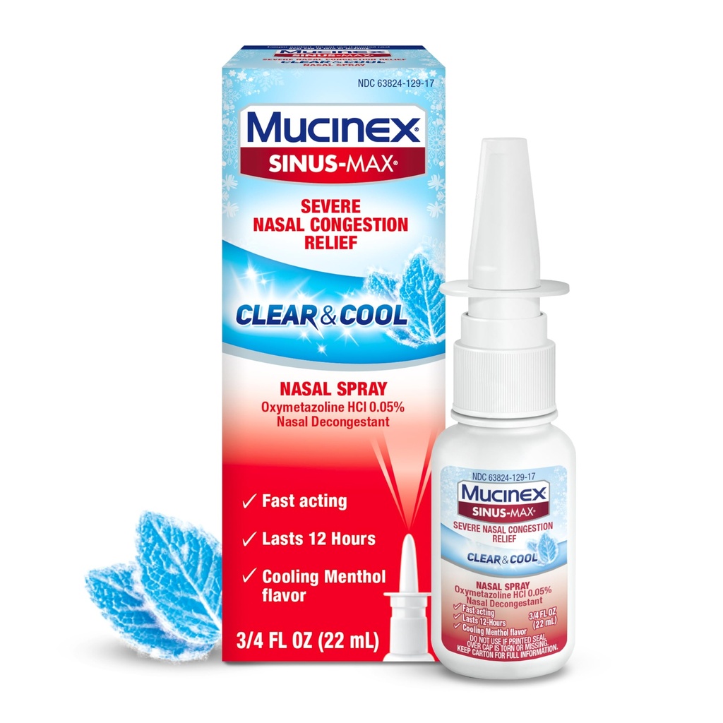 Mucinex Sinus-Max Nazal Spray Dekongestiv, 12 ur nad-The Counter Medication Nose Spray za Sinus Relief, Nasal Decongestiv za odrasle & Sinus Congestion, hlajenje Mentol, 0,75 Fl Oz