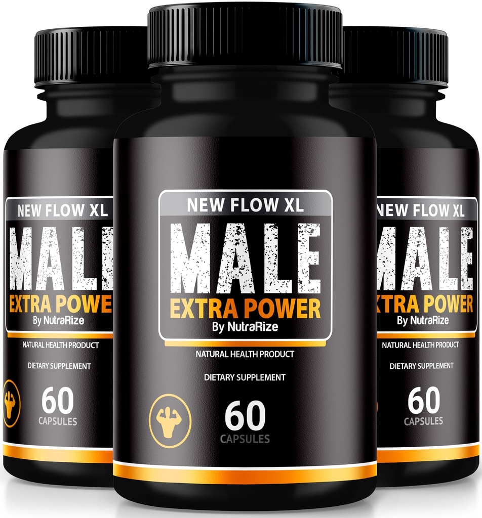 (3 pakiranja) nove kapsule Flow XL za moške, tablete NewFlow XL, vse naravne formule za mišično maso in največjo zmogljivost, uradne ocene NewFlowXL (180 kapsul)