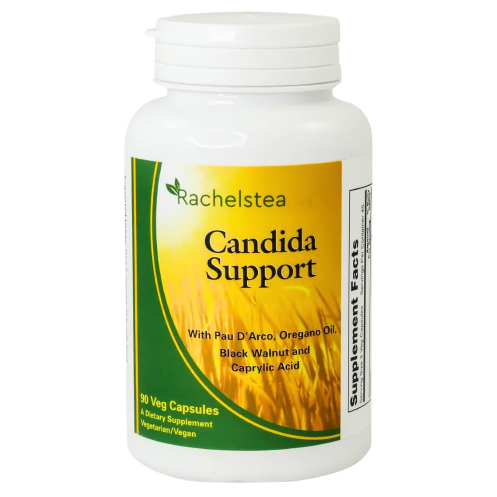 Rachelstea Candida Support, Intestinalna Flora, z PAU D'Arco, Origano olje, črni orešček, in kaprilna kislina, 90 Veg kapsule, Prehranska vegetarijanec/Veganski dodatek