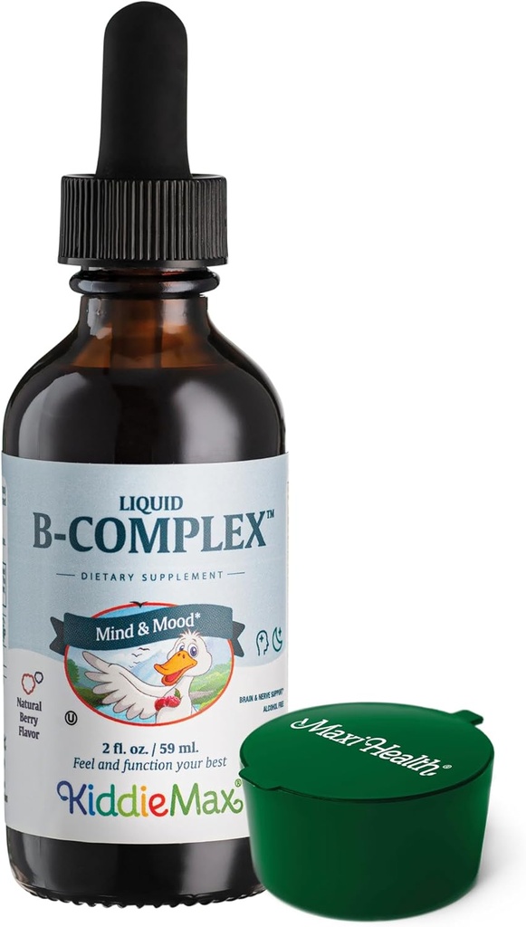 Maxi Zdravje Raspberry Liquid Vitamin B Complex, dodatek z vitaminom B12 - Podjezične B kapljice za otroke z B1 B2 B3 B5 B6 Biotin Folna kislina, za energijo in možganske funkcije - 2 fl. Oz, Zelena tablete