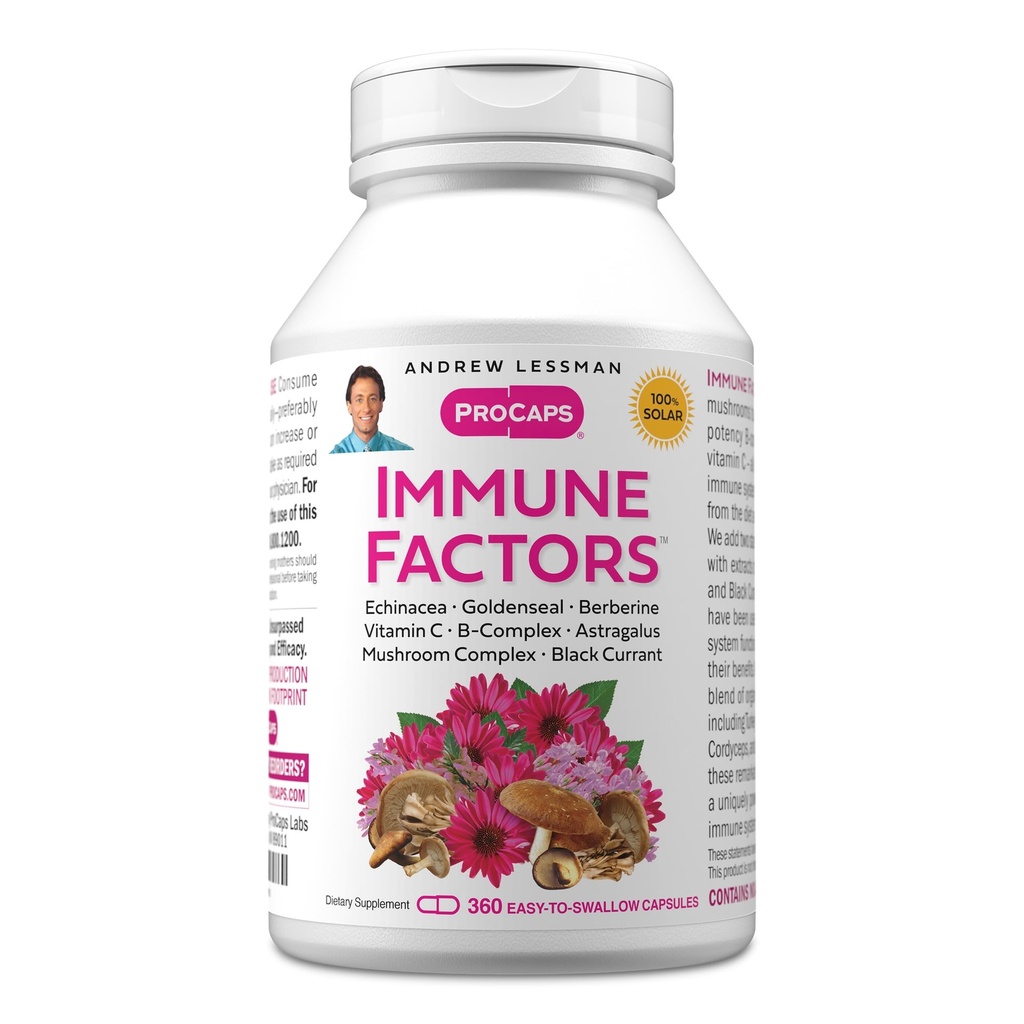 ANDREW LESSMAN Imunski dejavniki 360 Kapsule - Echinacea, Goldenseal, Vitamin C, Astragalus, Berberine, Mešanica gob, Črni ribez. Podpira in spodbuja imunski sistem in naravno obrambo