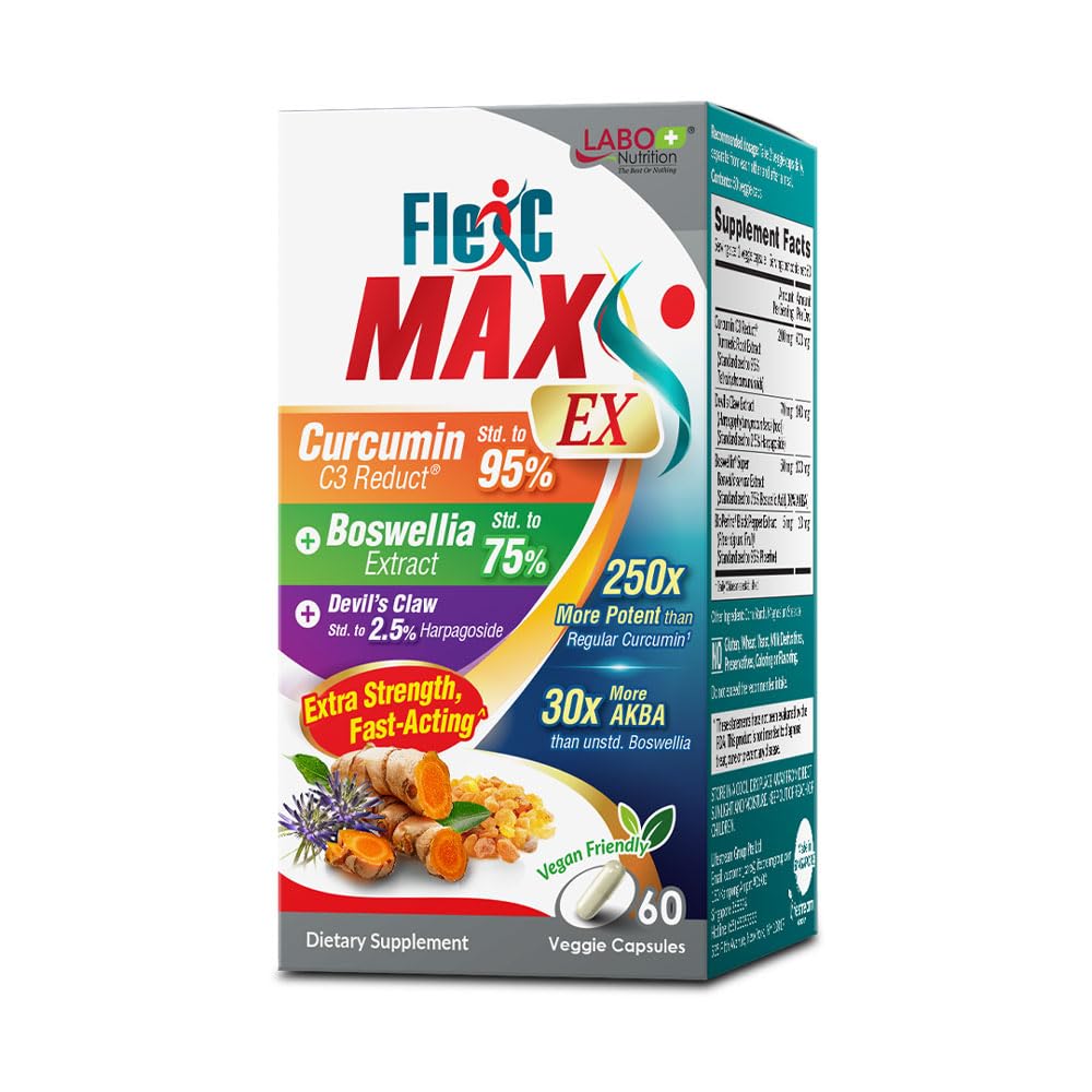 LABO Nutrition FlexC MAX EX s kurkuminom C3 zmanjša 95% tetrahidrokurkuminoidov, bioperina, Boswellia Extract & Hudičev krem, učinkovito antioksidacijo, skupno in telo nelagodje