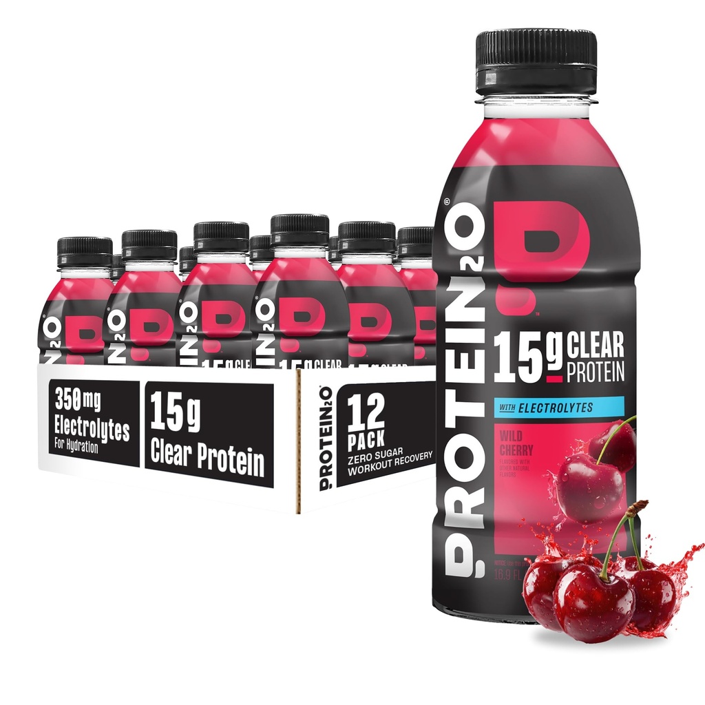 Hidracijska pijača Protein2o - 2-v-1 tekoči čisti izolat sirotkinih beljakovin in elektrolitski napitek - 15g beljakovine, vitamini B5, B6 - okrevanje po treningu - 16,9 Fl Oz - 12 Count Wild Cherry