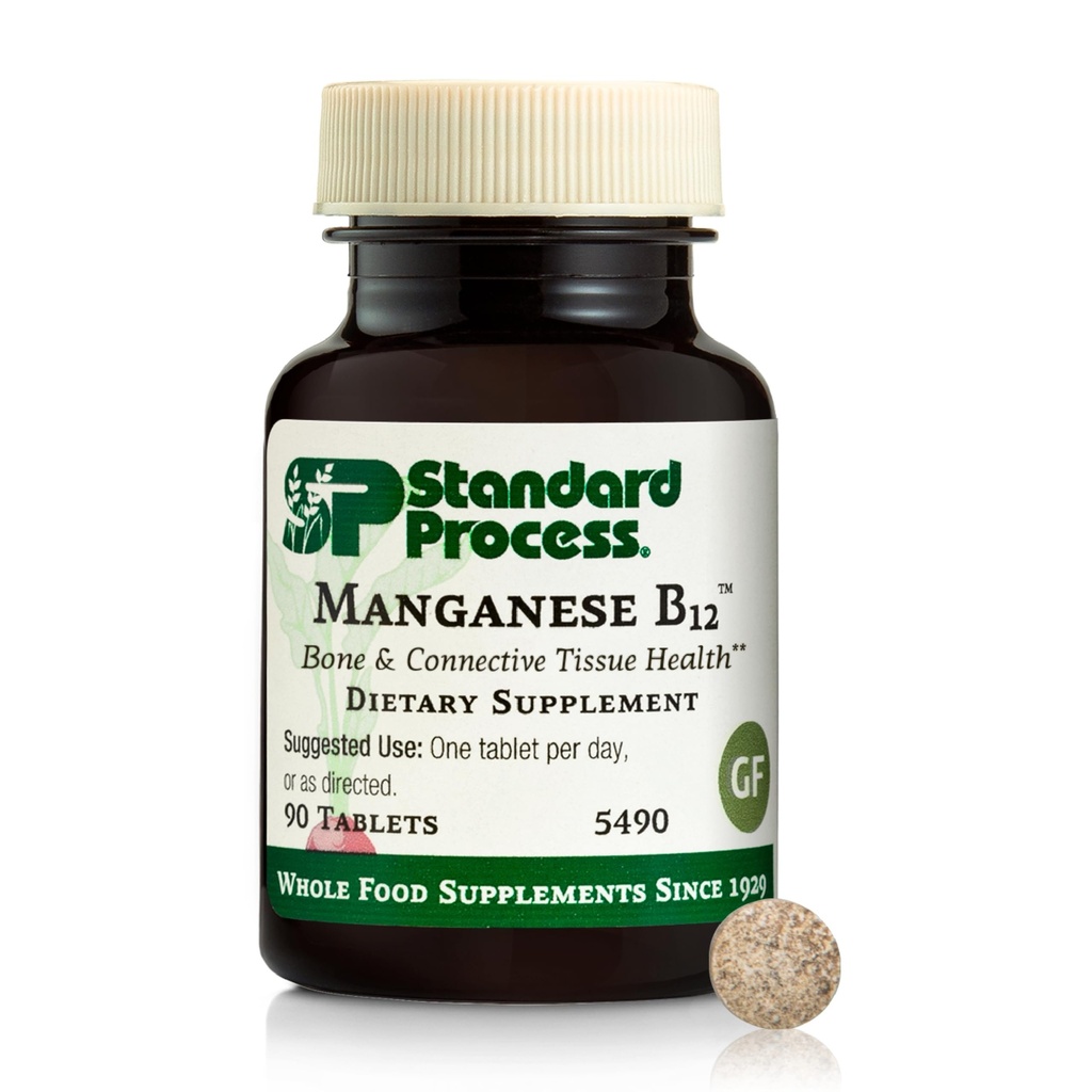 Standardni proces Manganese B12 - podpira zdravje kosti in vezivnega tkiva - Hemoglobin formacijska podpora - Gluten-free, Non-Mayly & Non-Soy - 90 tablet (90 Serving)