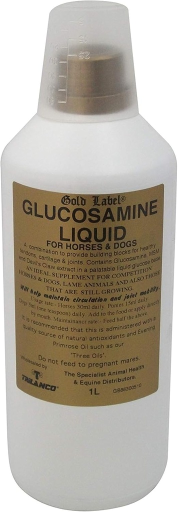 Gold Label Glukozamin Tekočina, Konjski dodatek, Zdravi sklepi in mobilnost, 1 liter