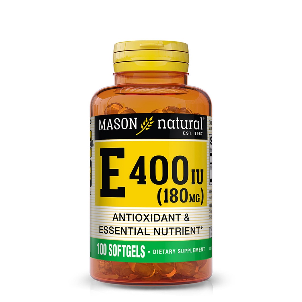MASON NARAVNI Vitamin E 180 mg (400 i.e.) - Antioksidant in esencialna hranila, zdrav imunski sistem, koža in oči, dodatek celega telesa, 100 kapsul