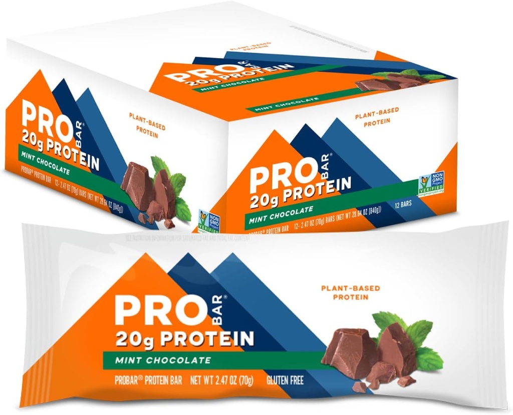 PROBAR - PROTEIN Bar, metina čokolada, ne-GMO, gluten-free, zdravo, rastlinsko-osnovne, sestavine cele hrane, naravna energija (12 štetje)