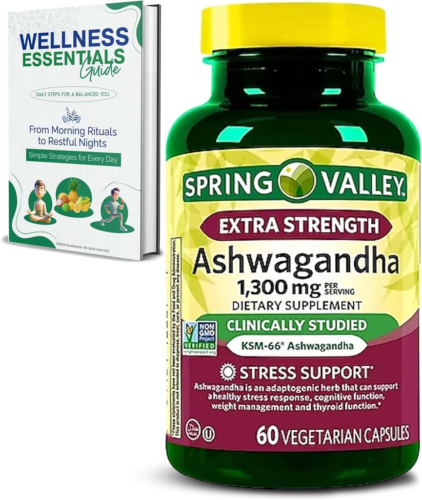 Dodatna moč Ashwagandha 1300 mg, 60 Vegetarijanske kapsule - Stres & kognitivna podpora - Holistično dobro počutje, Soy Free, Gluten Free & Laktoza Free