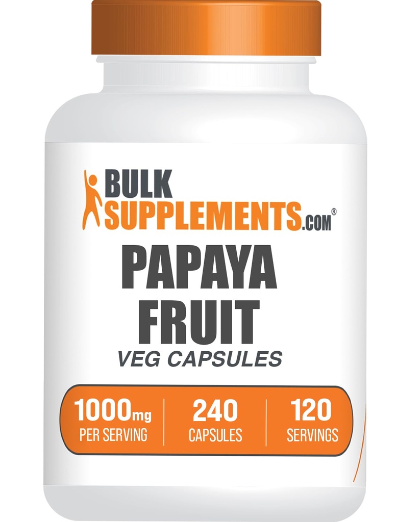BulkSupplements.com Papaya Fruit Extract kapsule - iz Carica Papaya, zeliščni dodatek - Gluten Free, 1000mg, 2 kapsuli na serviranje, 240 Število (Pack po 1)