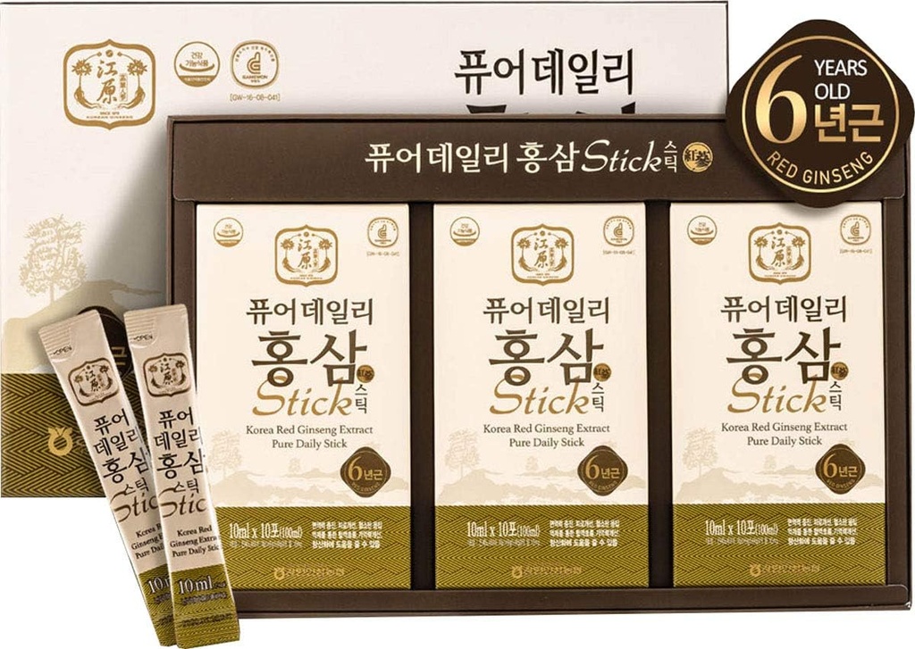 Gangwoninsam] Korea Red Ginseng Extract Pure Daily Stick 30 Count – Vsebuje 6 Leto korejska rdeča ginseng ekstrakt, korejska hrana, individualno pakirana, 0.35 fl. oz (10ml), 3 X 10-Count Box