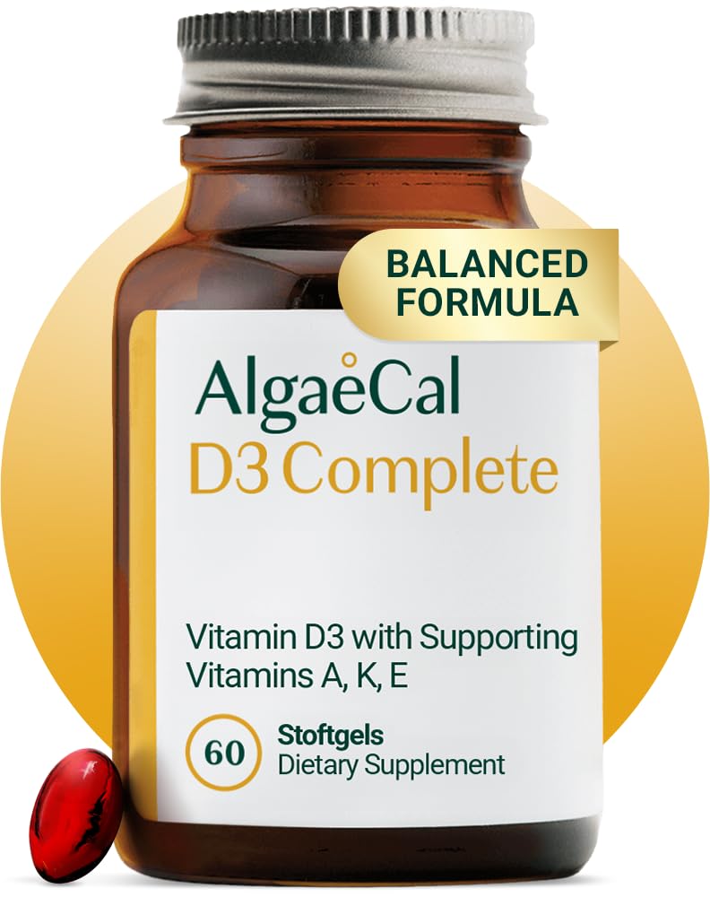 ALGAECAL 4-in-1 Vitamin D3 K2 Complete - ADK Vitamin dopolnilo, Izboljšana imunost in zdravje kosti z D3 K2, A, & E - Celo telo Wellness & kosti moč, 60 Easy-Swallow Softgels, Izdelano v ZDA
