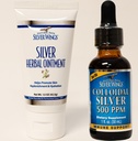 Naravna pot Silver Wings Dodatki - koloidno srebro 500 ppm (1 oz / 30 ml) Imunska podpora Plus zeliščno mazilo 250 ppm (1,5 oz)