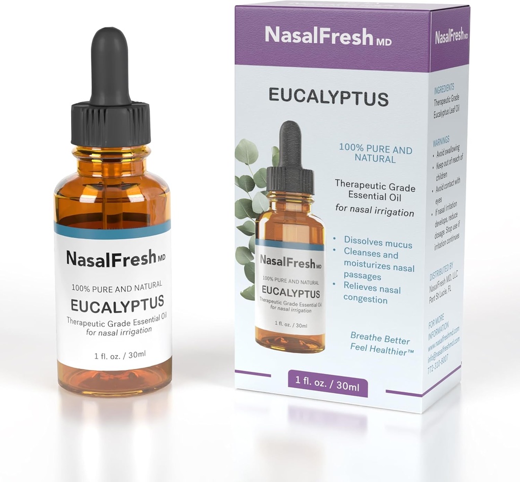 NASALFRESH MD - Eucalyptus Essential Oil - Nasal namakanje - Congestion Relief - Nasal Wash dodatek - Visoko stopnjo Essential Oil - Čistila in vlaži nosne prehode - 1oz