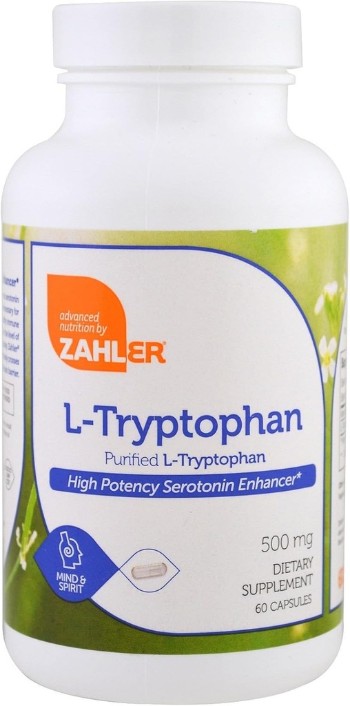Zahler L-Tryptofan 500mg - prečiščen L Triptofan dodatek - Aminokislina visoke stopnje za serotonin in uravnotežena podpora razpoloženju - vegetarijansko-prijateljski, Košir, Ne-GMO in Gluten brezplačno (60 kapsul)