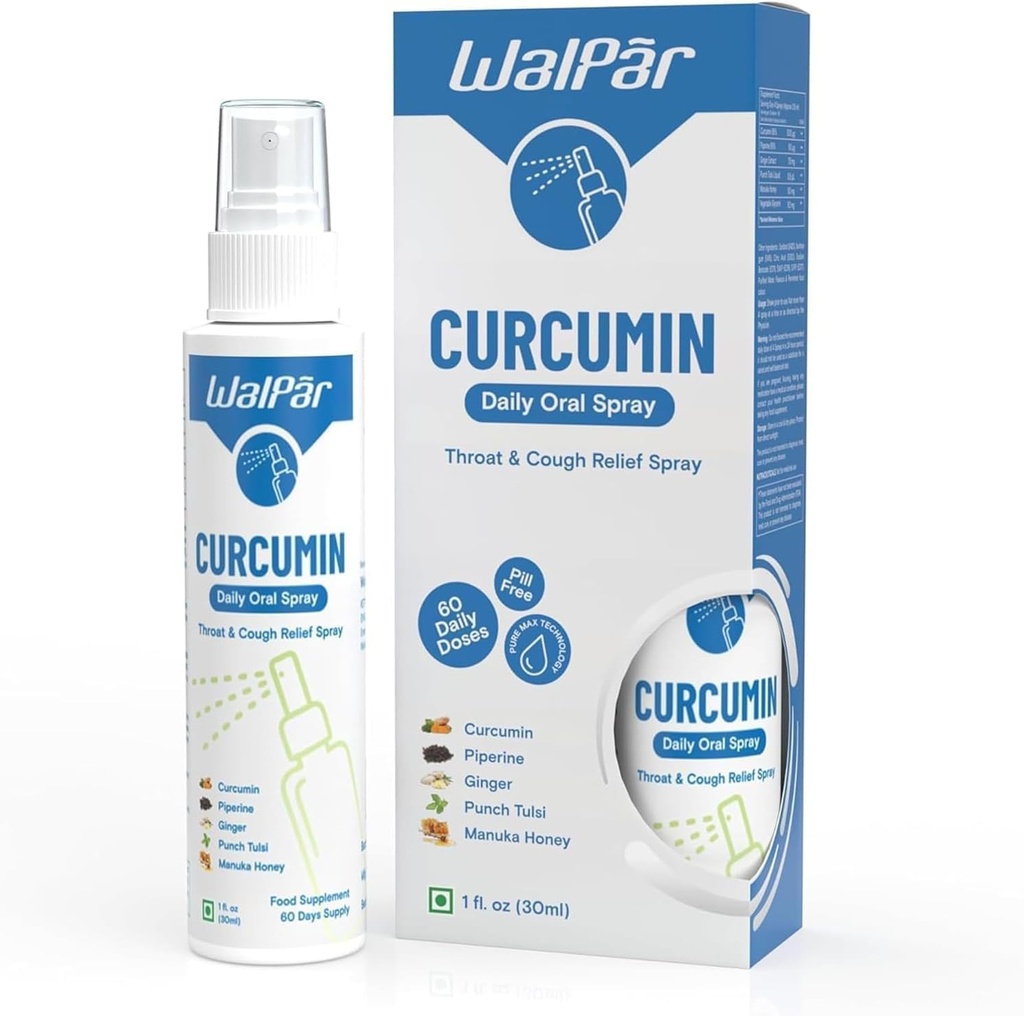 Curcumin ustno pršilo - naravna mešanica s kurkumin, Piperine, ingver ekstrakt, Punch Tulsi, in Manuka med 