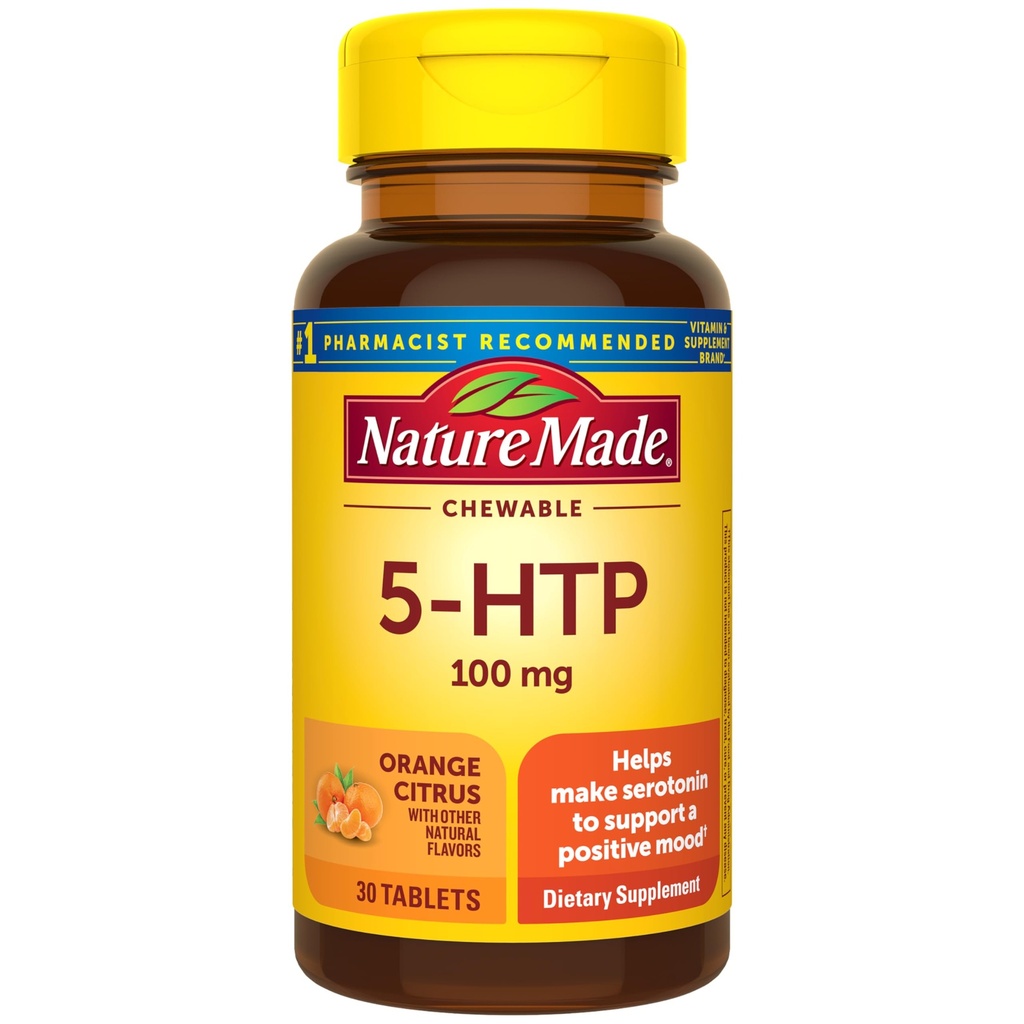 Narava narejen žvečljive 5HTP 100mg, 5-HTP Mood podpora, 30 5 HTP žvečljive tablete, 30 dnevna dobava