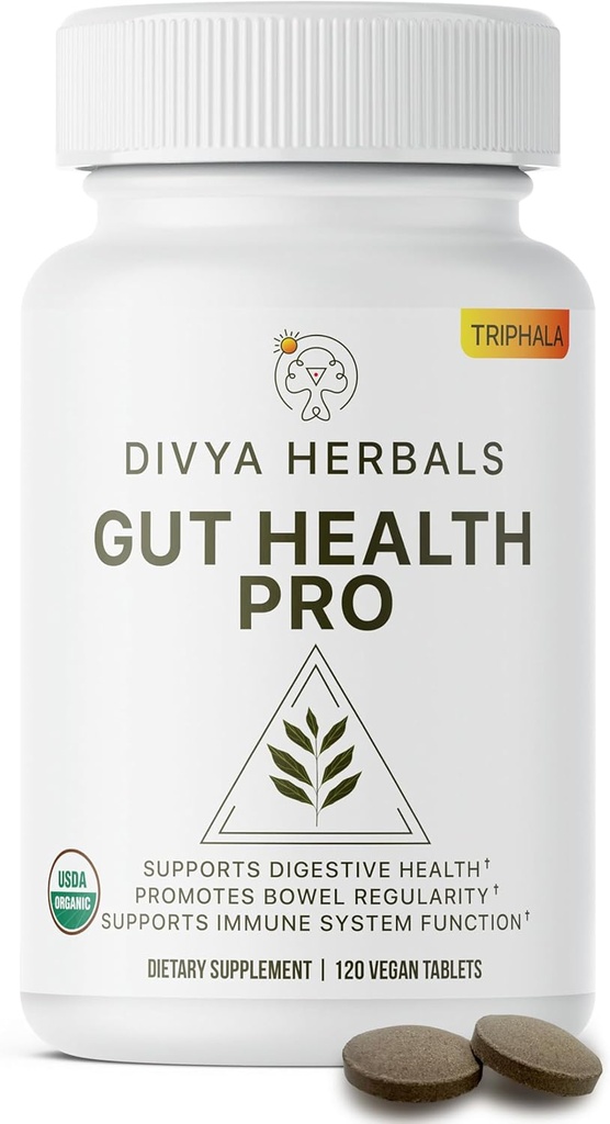 Gut Health Pro - Bloat Relief, Detox & Digestive Support - 100% Pure Organic Triphala Supplement - za ženske in moške - nepremazane Veganske tablete - 120Ct