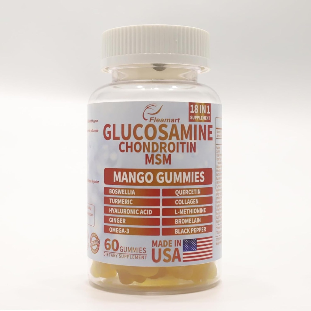Glukozamin Chondroitin Gumies z MSM 60 CT brez sladkorja glukozamin Chondroitin Gumies Trojna moč za skupno zdravje in imuno podporo za odrasle, moške in ženske - Mango Flavor
