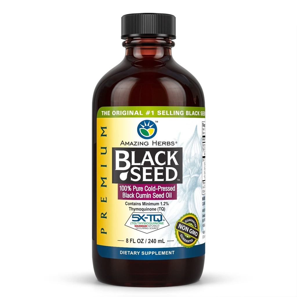 Neverjetna zelišča Premium črno seme olje - Gluten brezplačno, brez GSO, hladno stisnjena Nigella Sativa Aids v prebavnega zdravja, imunske podpore, možganske funkcije - 8 Fl Oz