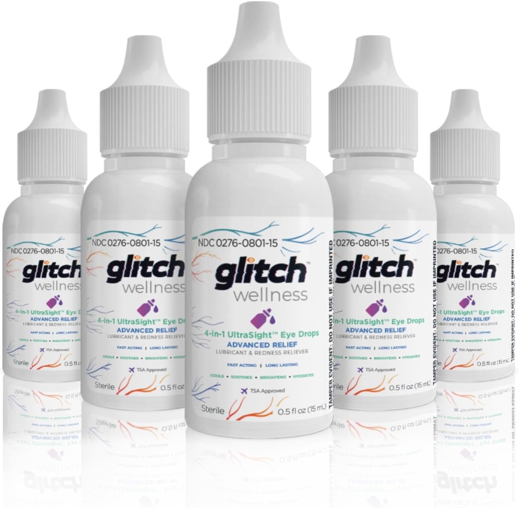 Glitch UltraSight kapljice za oči za suhe oči 15mL - 4 v 1 Napredno Relief suhe kapljice za oči - ves dan Udobje s hidracijo, posvetlitev, hlajenje - Učinkovito pomirja draženje in suhost (5)