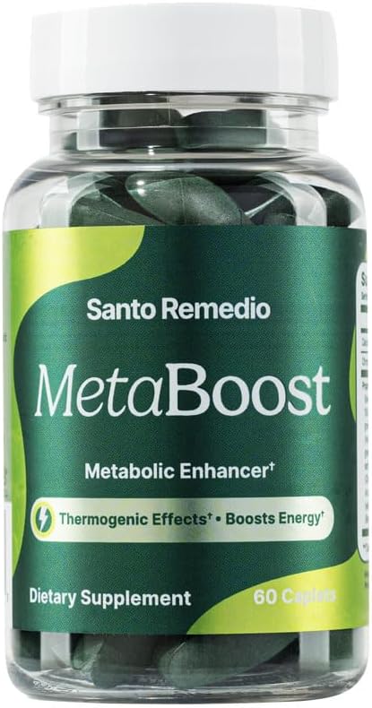 Santo Remedio MetaBoost, prehranska dopolnila, metabolični pospeševalec, zagotavlja termogenski učinek, poveča kalorično opeklino, zeleni čaj (termogen), krom in kalcij, 60 tablet, vegetarijanec