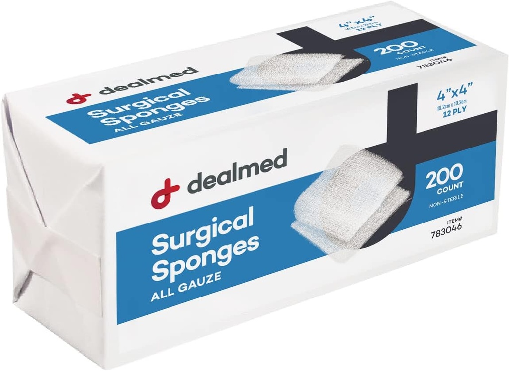 Deli 4" x 4" Kirurške sponge, 12-Ply, absorbent Tkane gaze Pads, nesterilno zdravljenje ran za komplet za prvo pomoč in medicinske pripomočke, 200 število (Pack po 1)
