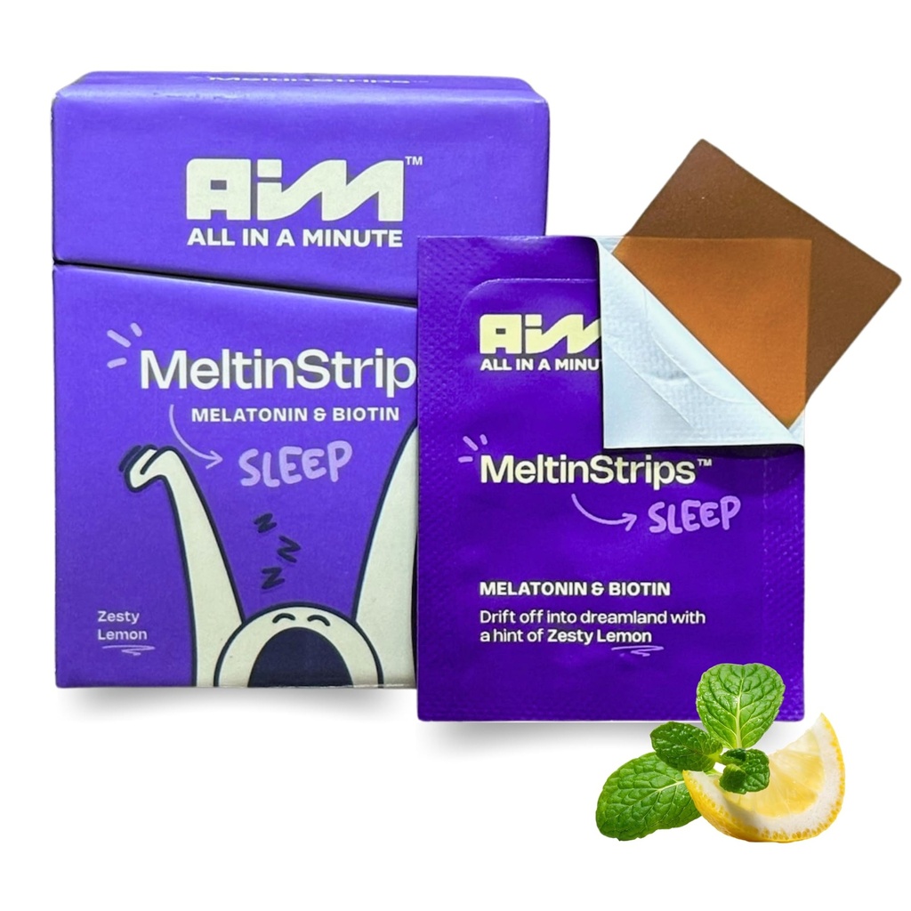 MeltinStripsTM hitro delujoči spalni trakovi s 5mg melatonin, biotin, verian root, lemon balzam & kamilica 