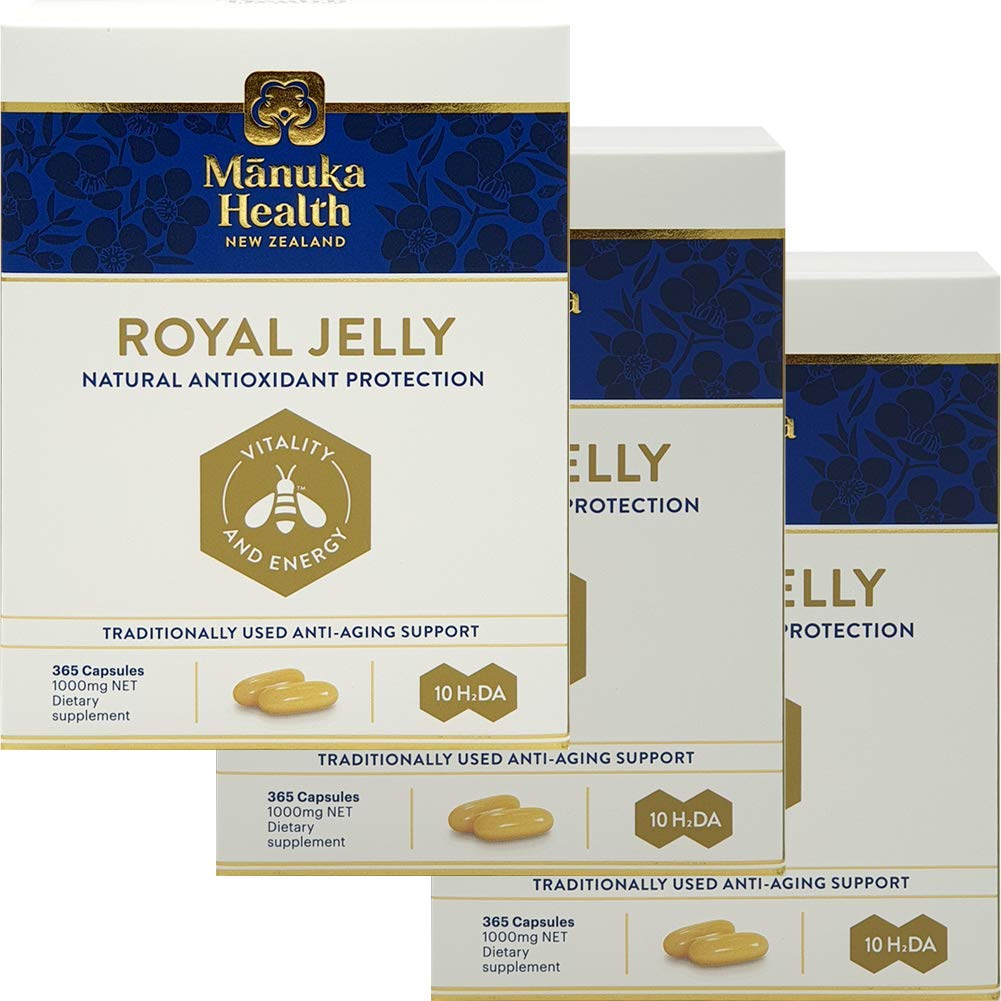 Manuka Health 10hda Royal Jelly 1000mg 365 kapsul 100% Pure Nova Zelandija Royal Jelly Immune System Booster in podpira zdravje kože in vitalnost (Pack of 3)
