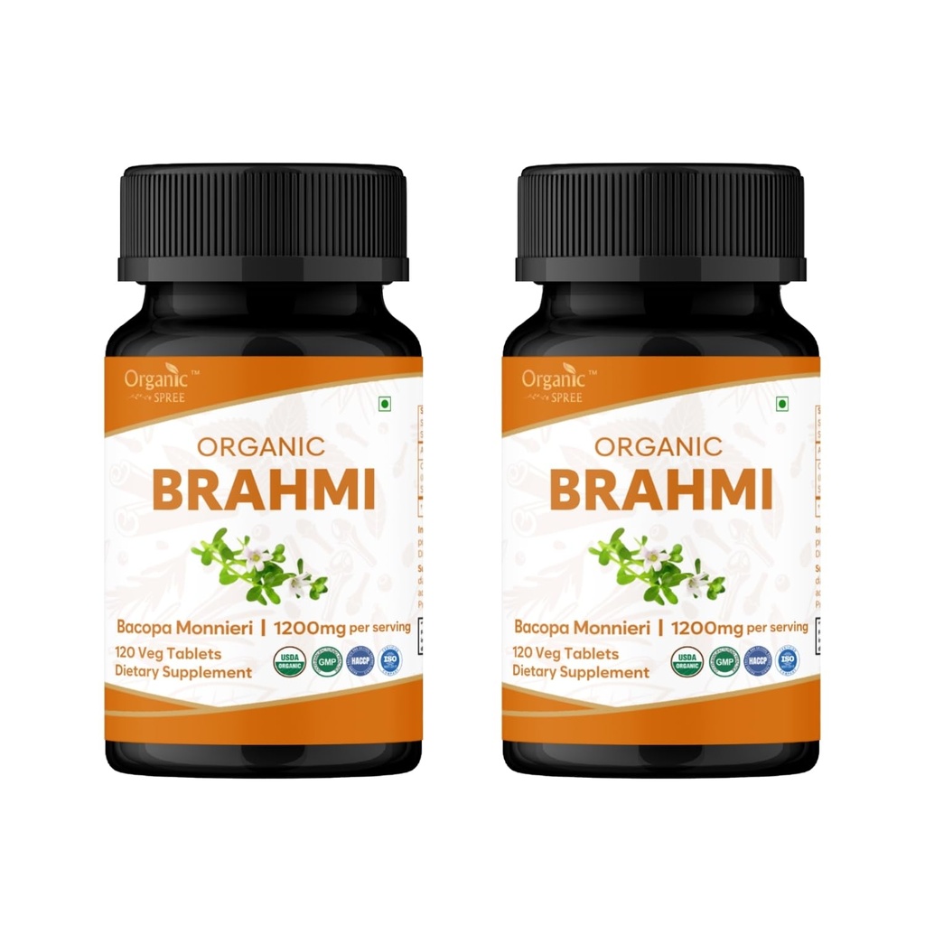 Brahmi 120 tablet – USDA Organic Bacopa Monnieri dodatek – Podpira fokus, Calm & Memory – Herbal Nootropic* - Pack po 2