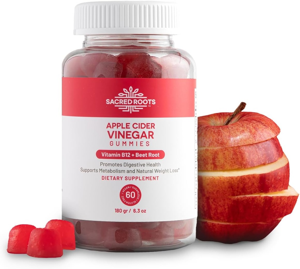 Jabolčni kis - brez sladkorja Jabolčni gumi z vitaminom B12 in peso v prahu - Veganski, ne-GMO & Gluten-free, Made in USA (30 strežb)