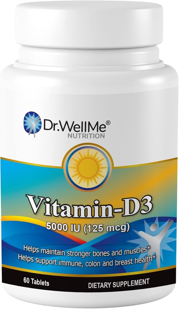 Vitamin D3-5000 i.e., prehranska dopolnila z dodatno jakostjo za podporo kostnemu, mišičnemu in zdravemu imunskemu tkivu, 60 tablet, ki so enostavne za slajenje in pakirane za 2 meseca
