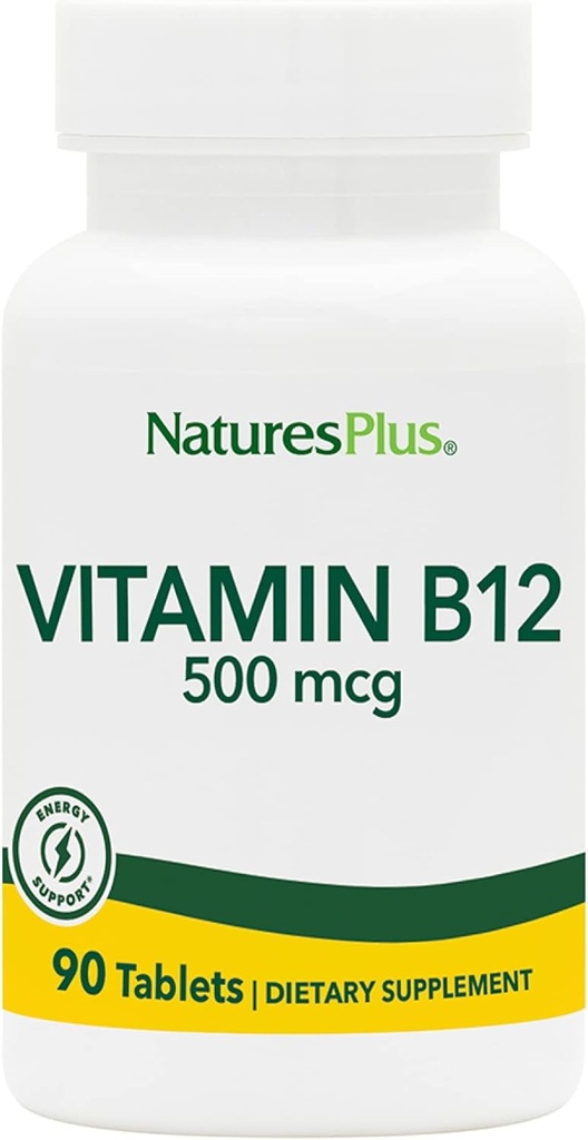 Natures Plus Vitamin B12 (metilkobalamin) - 500 mcg, 90 Vegetarian tablete - Visoka moč podporo rdečih krvnih celic - Naravne energije Booster, spodbuja splošno zdravje - Gluten-free - 90 Servings