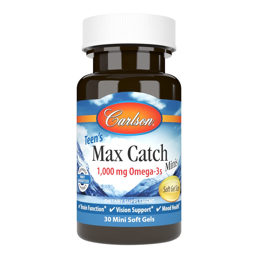 Carlson - Teen's Max Catch Minis, 1000 mg Omega-3s, zdravje možganov, podpora vidu, zdravje razpoloženja, 30 softgels