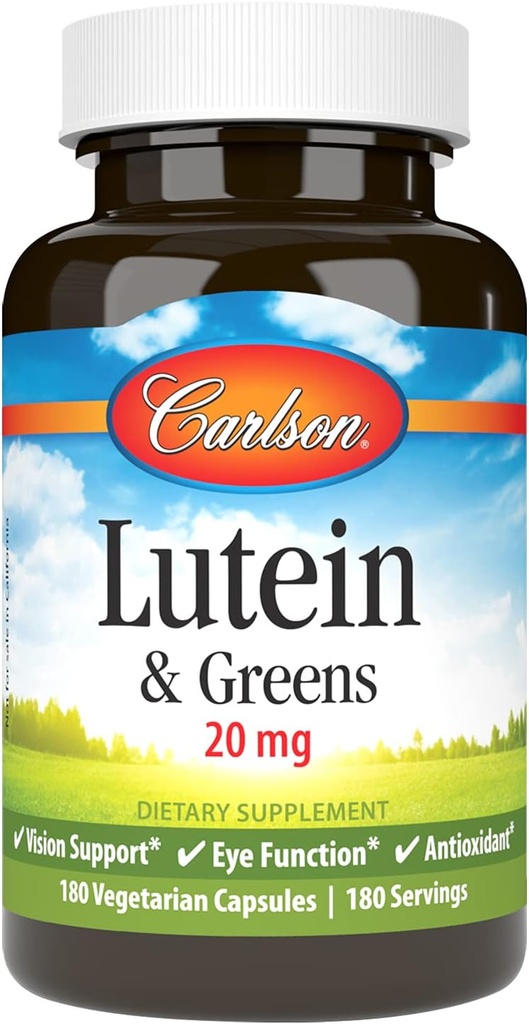 Carlson - Lutein & Greens, 20 mg, podpora vidu in očesni funkciji, antioksidant, 180 vegetarijanskih kapsul