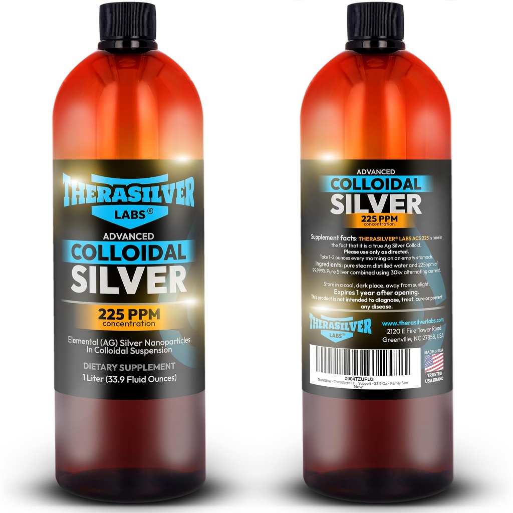 TheraSilver-TheraSilver Labs ACS 225-Napredno koloidno srebro tekoči-225 PPM-Pure Bioaktivni nanodelci za imuno podporo-32 Oz-Družinska velikost