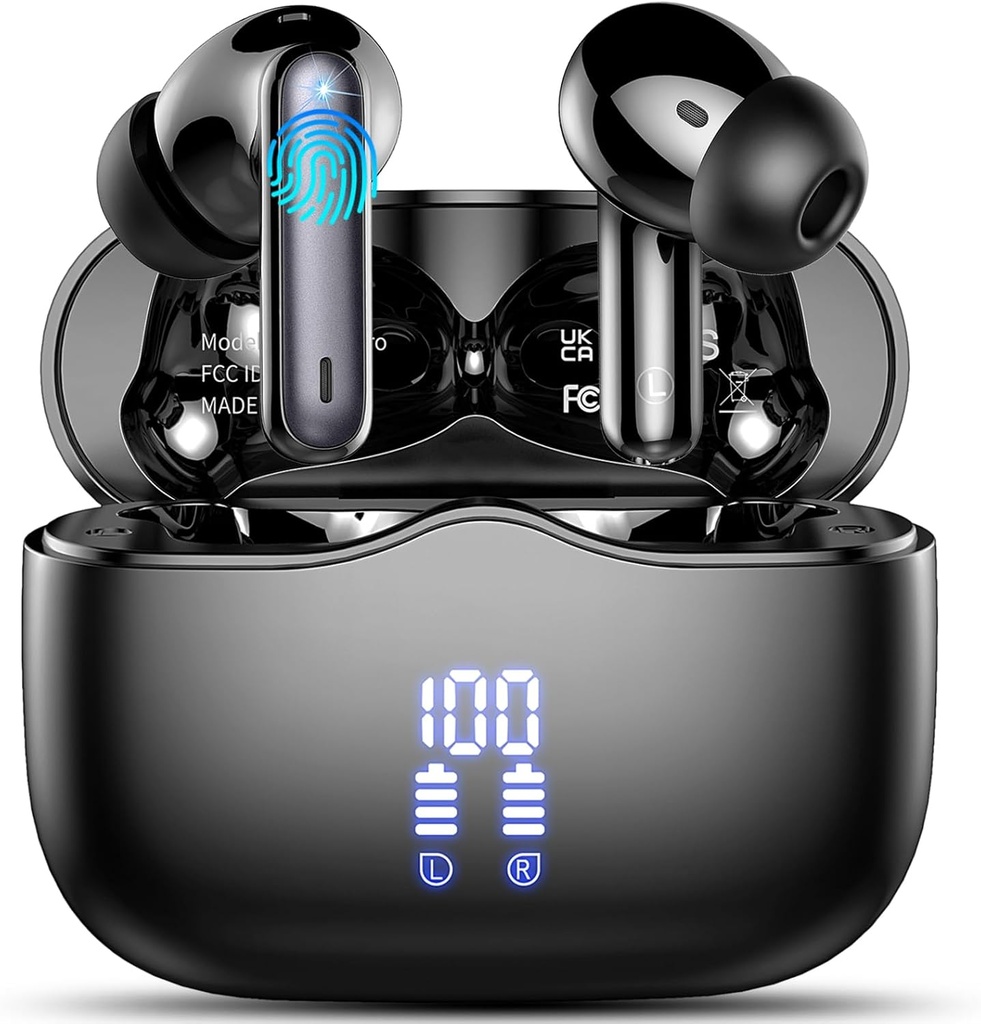 Brezžična ušesa, Bluetooth 5.3 Naglavne slušalke v ušesu s 4 ENC Hrupni odklop Mic, HiFi Stereo Deep Bas Wireless slušalke 40H Playtime, in-Earbud Bluetooth dvojni LED zaslon IP7 vodoodporni, USB-C