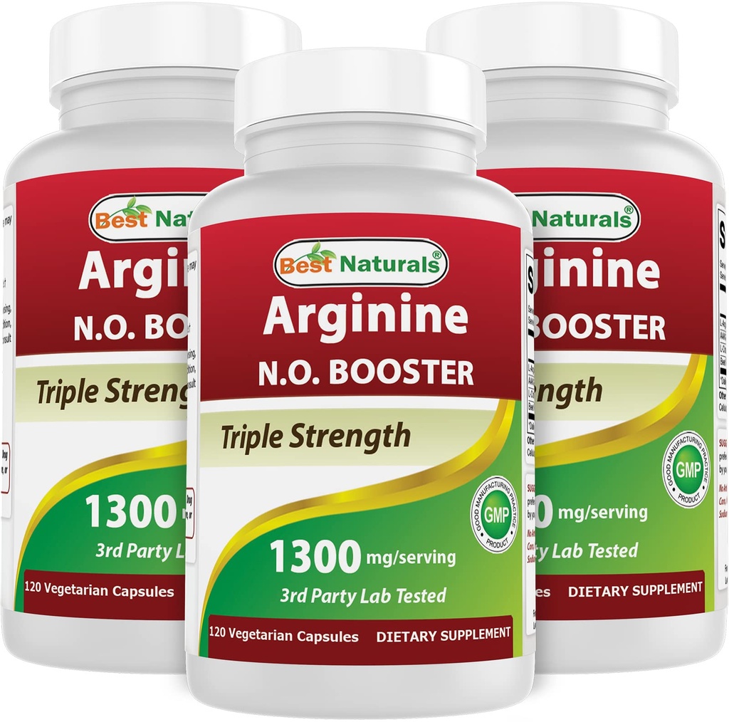 Najboljši naravni L-arginin NO obnovitveni trojna moč 1300 mg Serving 120 Veg kapsule (120 število (paket 3))