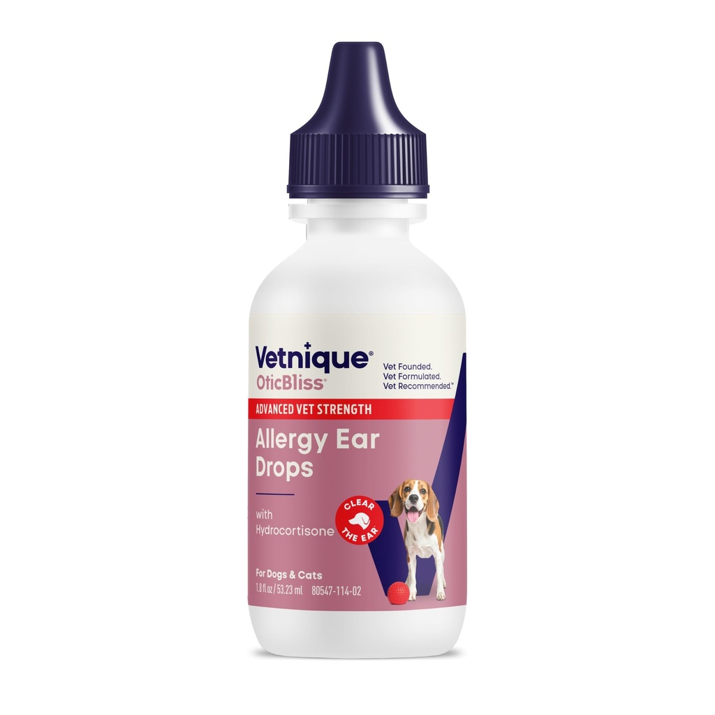 Vetnique Oticbliss Medicated Cat & Dog uho čistilne kapljice - Dog ušesne okužbe Zdravljenje z 1% hidrokortizon za pomiritev srbenje, rdečina, & otekanje - Vet Priporočena